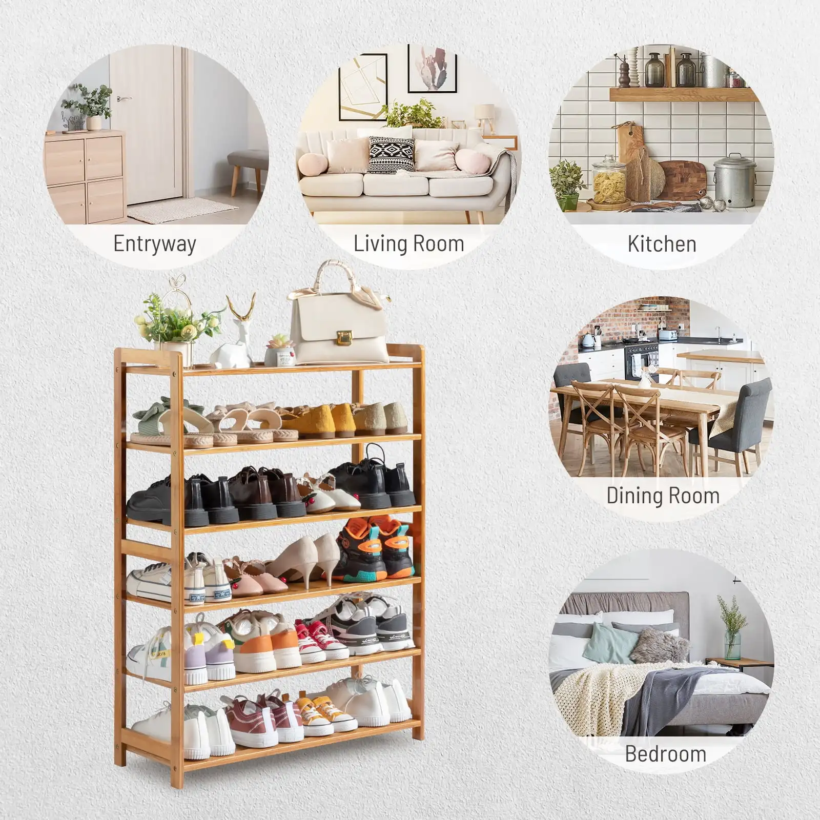 6-Tier Bamboo Wood Shoe Shelf Shoe Rack 18-24Pairs Utility Shoe Storage Organizer Shelving for Entryway Bedroom Living Room Home 3