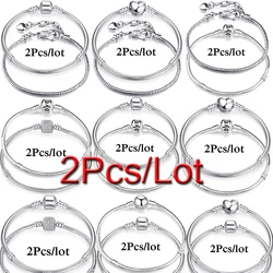 2Pcs/Lot Special Offer 3mm Silver Color Snake Chain Charm Bracelet For Women Men Fit DIY Bracelets Jewelry Gift Wholesale