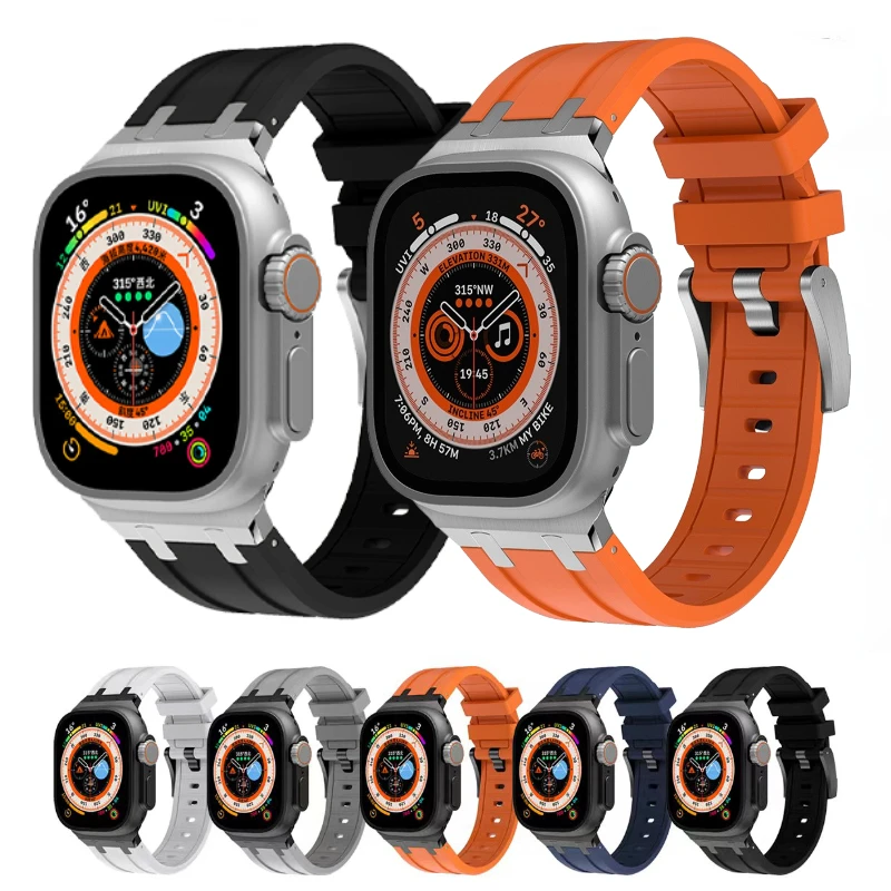 Modification Silicone Strap For Apple Watch Ultra 49mm 8 7 45mm Retrofitting kit wristband Band iWatch 6 5 4 3 SE 44mm 42mm Belt