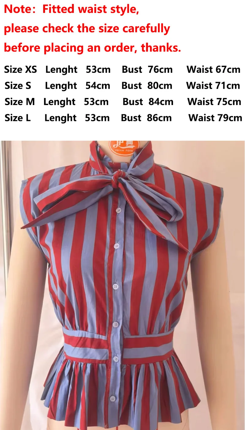 รูปสินค้า เสื้อแขนกุดลายทาง แฟชั่นฤดูร้อน ทรงเข้ารูปพร้อมโบว์