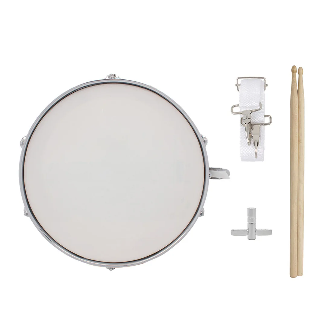 Snare Drum 14in Stainless Steel for Military Band Student Beginners with Drumsticks Strap