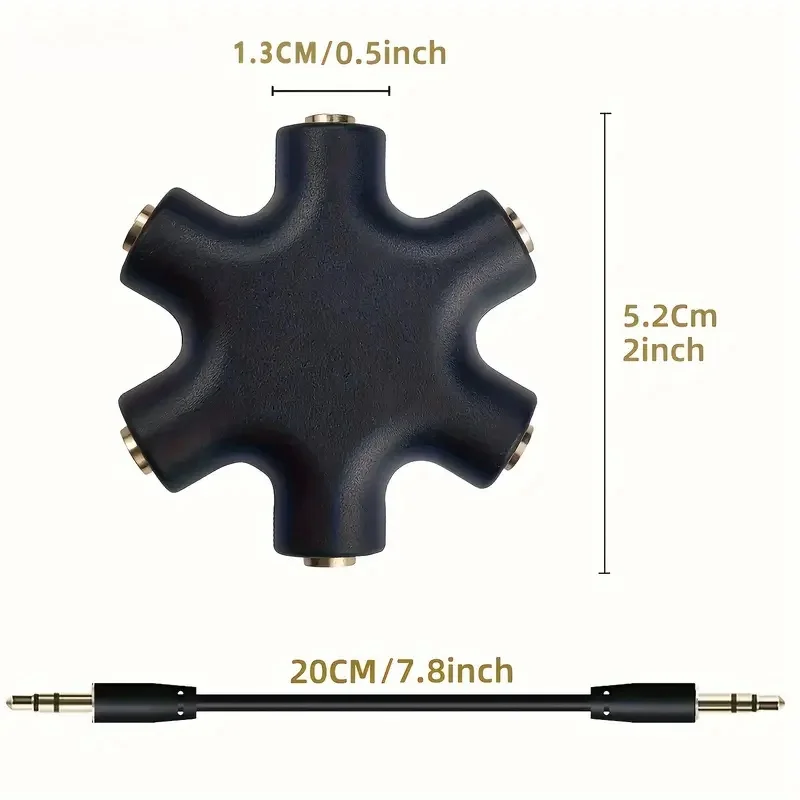 Multi-Port 3.5mm Audio Splitter Cable with Adapter - 1 Male to 5 Female Aux Output Converter