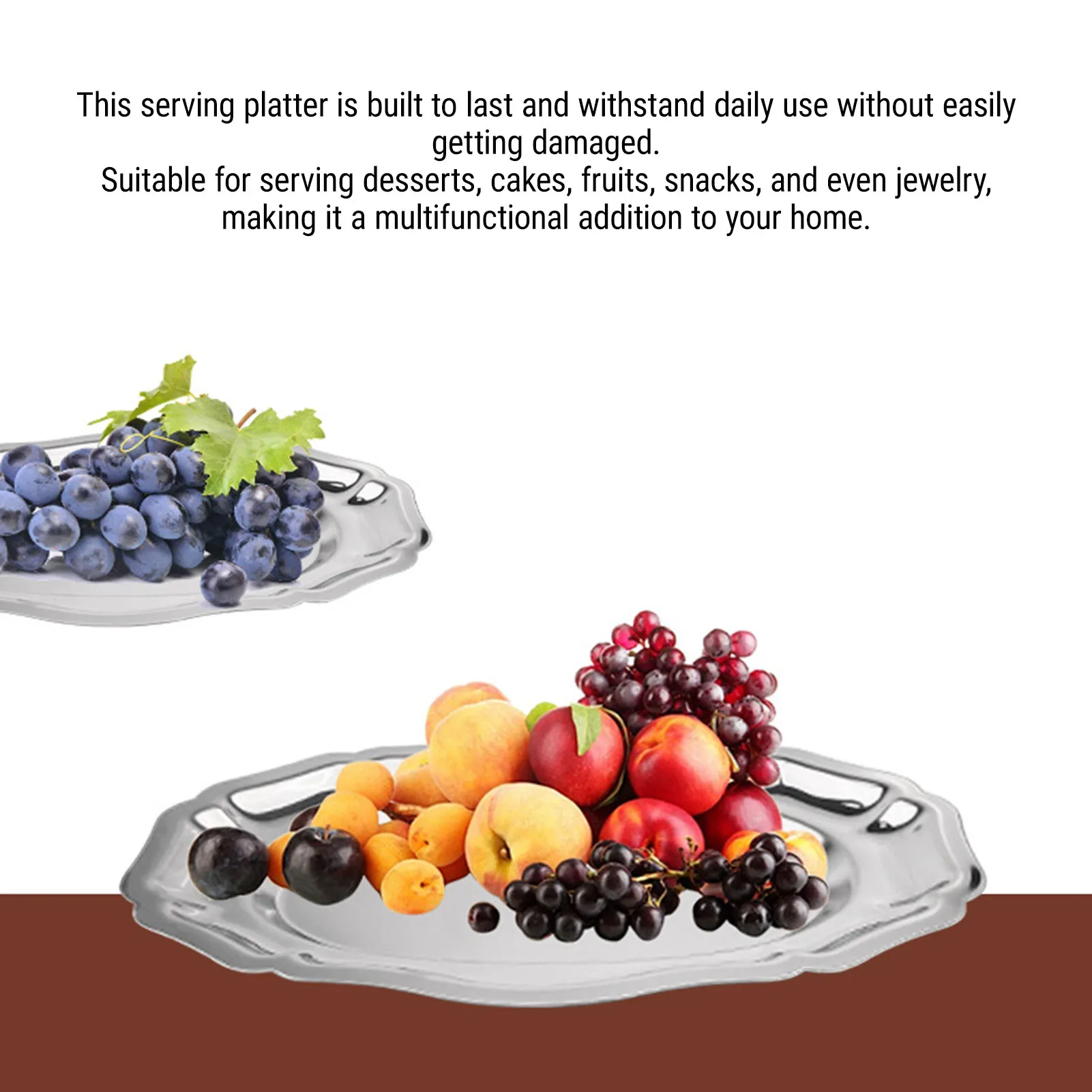 Serving Tray 304 Stainless Steel Dessert Plate Multi Purpose Reusable Decorative Appetizer Platter for Kitchen Party Oval