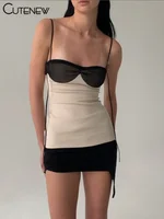 Cutenew Panelled Women Mini Dress Concise Tassel Patchwork Wrapped Chest Irregular Backless Super-Short Vestido Trend Streetwear 2