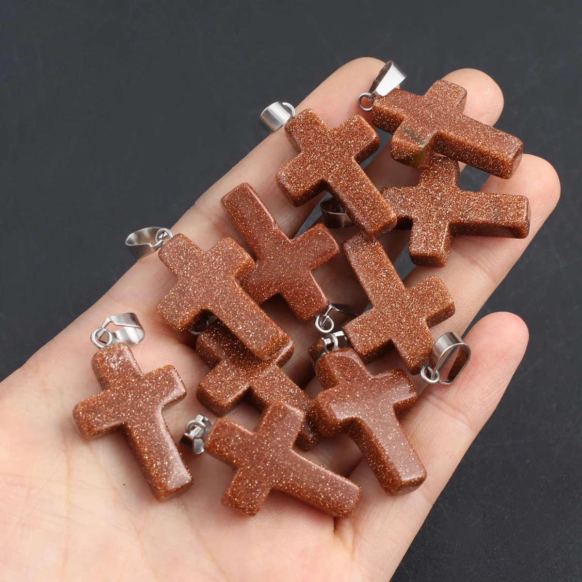 

Gold Sand Stone Pendant Natural Stone Cross Shape Charms for Jewelry Making DIY Women Necklace Earrings Charms Wholesale 5pcs