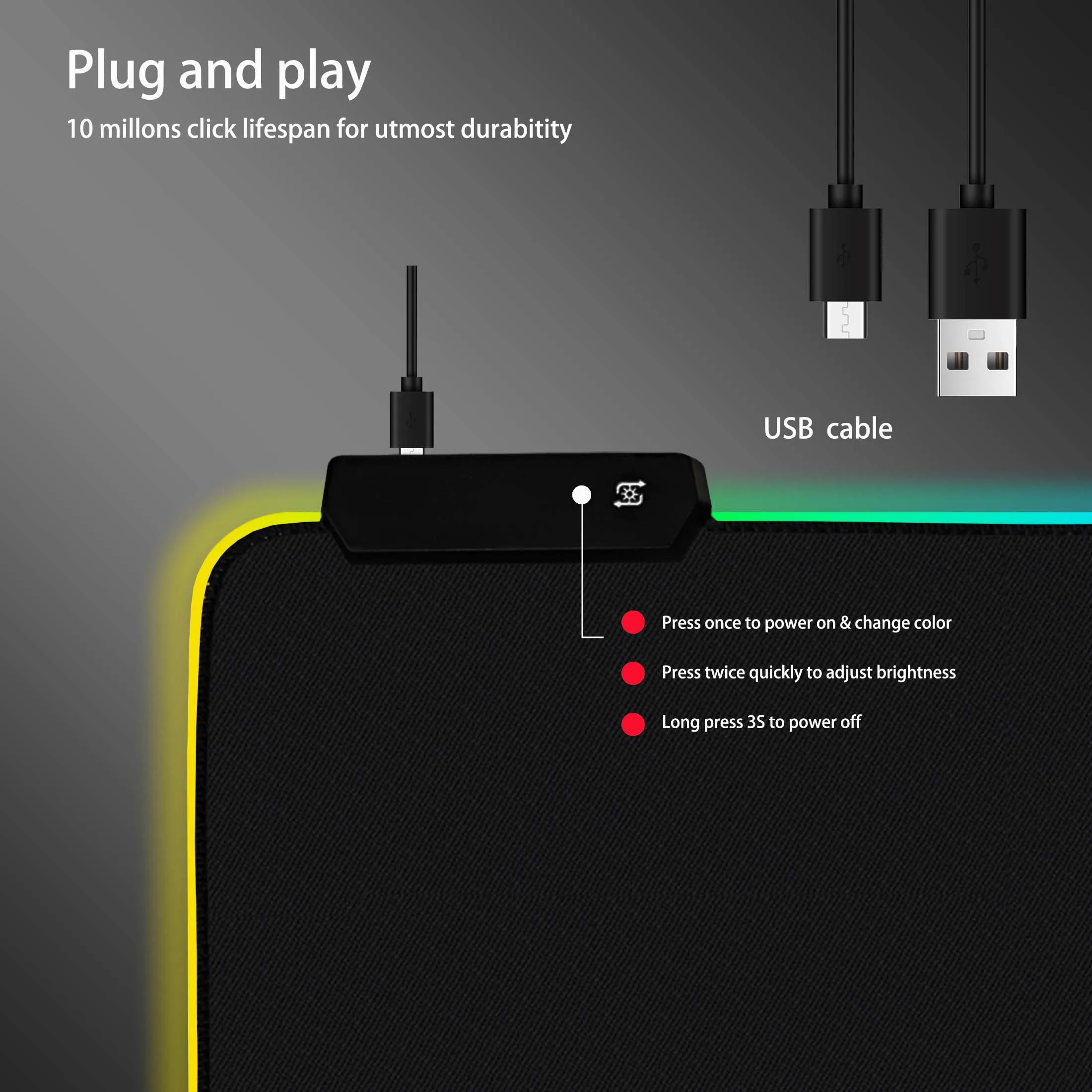 LED Light Mouse Pad RGB Keyboard Protector Case Table Pad Color Surface Mouse Waterproof Multi Size Computer Gamer