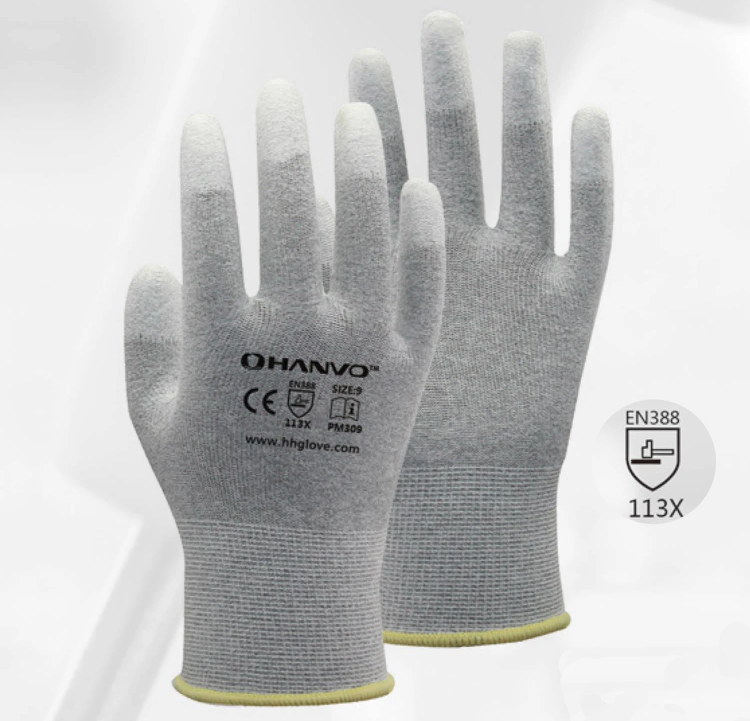 

Anti static Carbon Nylon Work Gloves PU Finger Top Dipped Nylon Lining ESD Safe Glove
