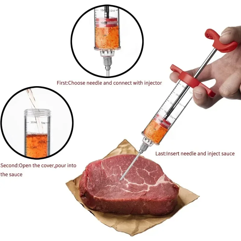 Meat Injector Syringe with 3 Marinade Injector Needles for BBQ Grill Turkey Kit Marinade Flavor Kitchen Tools