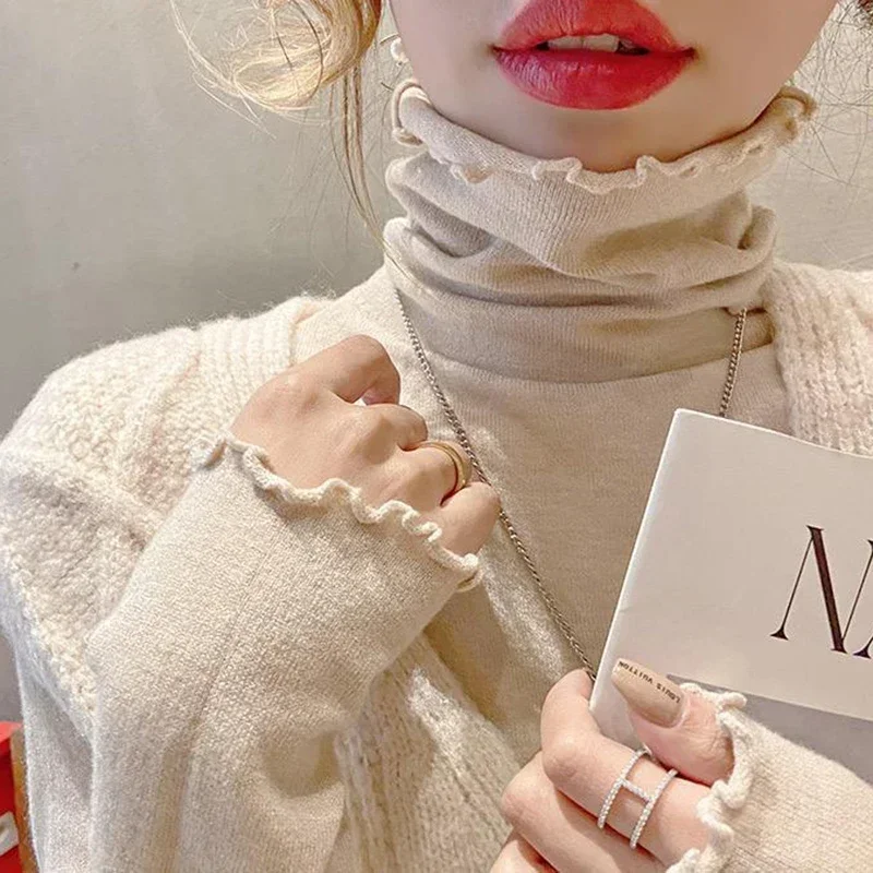 

Fold Turtleneck Jumper Women Autumn Winter High Elastic Solid Color Sweater Woman Simple All Match Bottoming Top Female