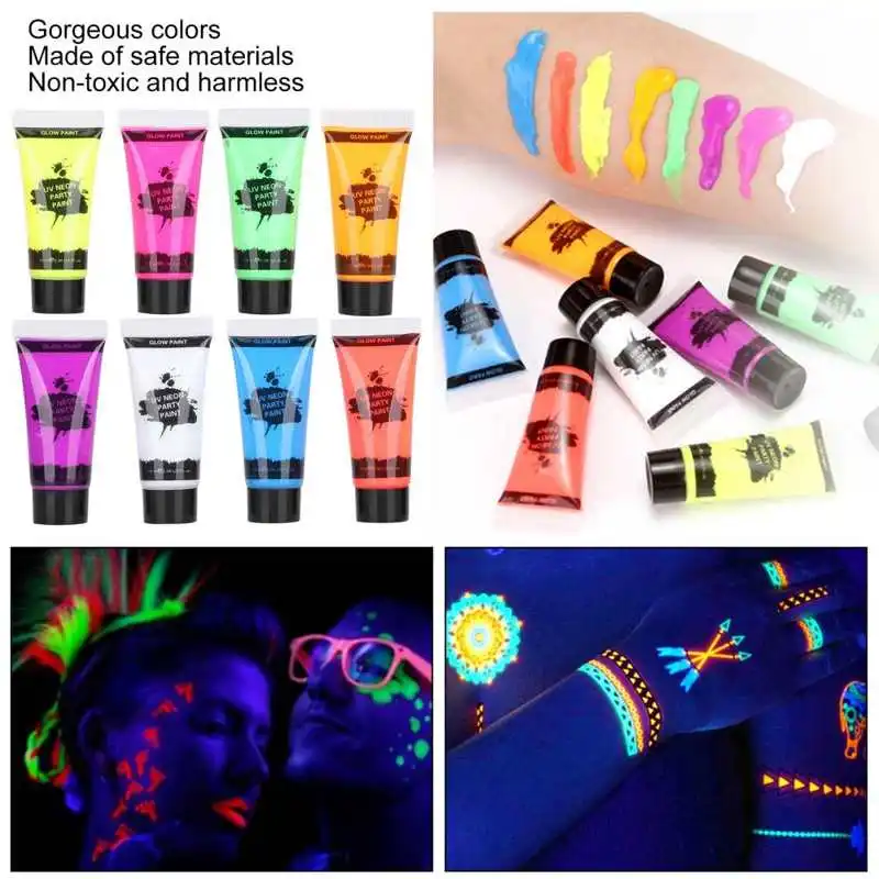 Body Face Paint Glow in the Dark Face Paint for Kids With Stencils UV Neon  Fluorescent Art Painting Halloween Party SFX Makeup