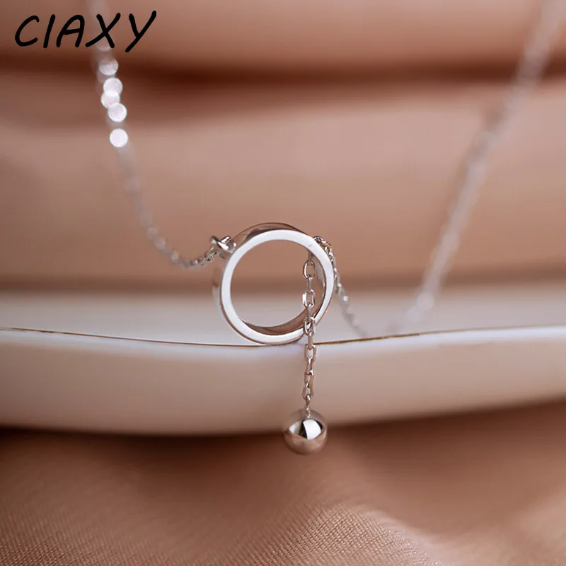 CIAXY Silber Farbe Geometrische Perlen Kreis Anhänger Halsketten für Frauen Ästhetischen Quaste Schlüsselbein Kette Halsband Modeschmuck