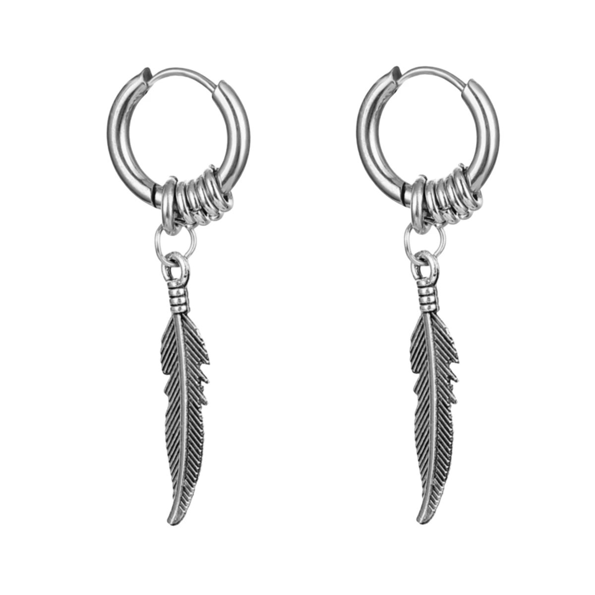 1 paar Punk Lock Blitz Kette Feder Blatt Edelstahl Männlichen Frau Piercing Hoop Ohrring für Mann Schmuck Neue in Vintage – Detail 2
