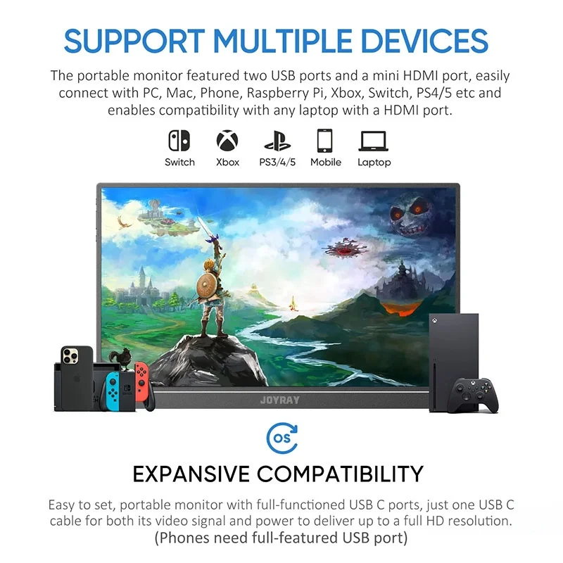 조이라이 15.6인치 휴대용 모니터 FHD 1080P IPS USB-C 노트북 디스플레이 및 액세서리, 컴퓨터 주변기기, 사무용품