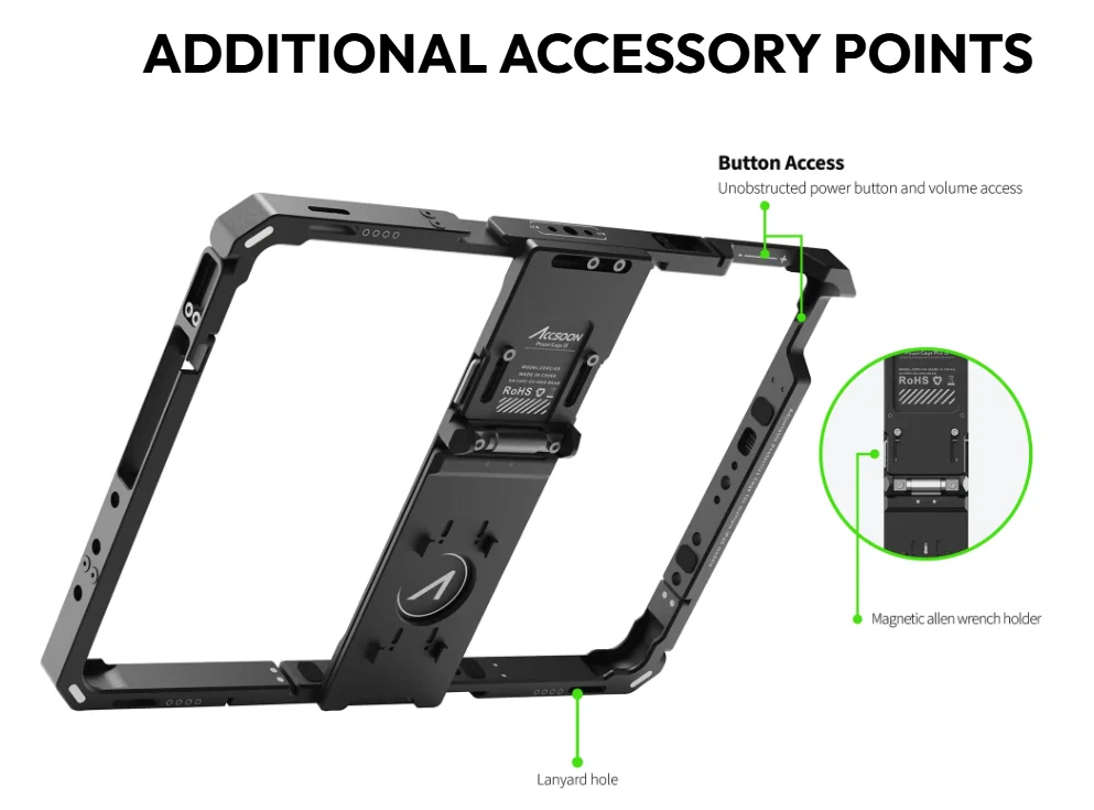 PowerCage II for the iPad 2 x Cold Shoe Mounts 10 x 1/4"-20 Mounts Adjustable Pr