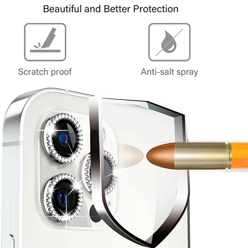 Diamond Glitter Camera Lens Protector with Tempered Glass and Metal Ring