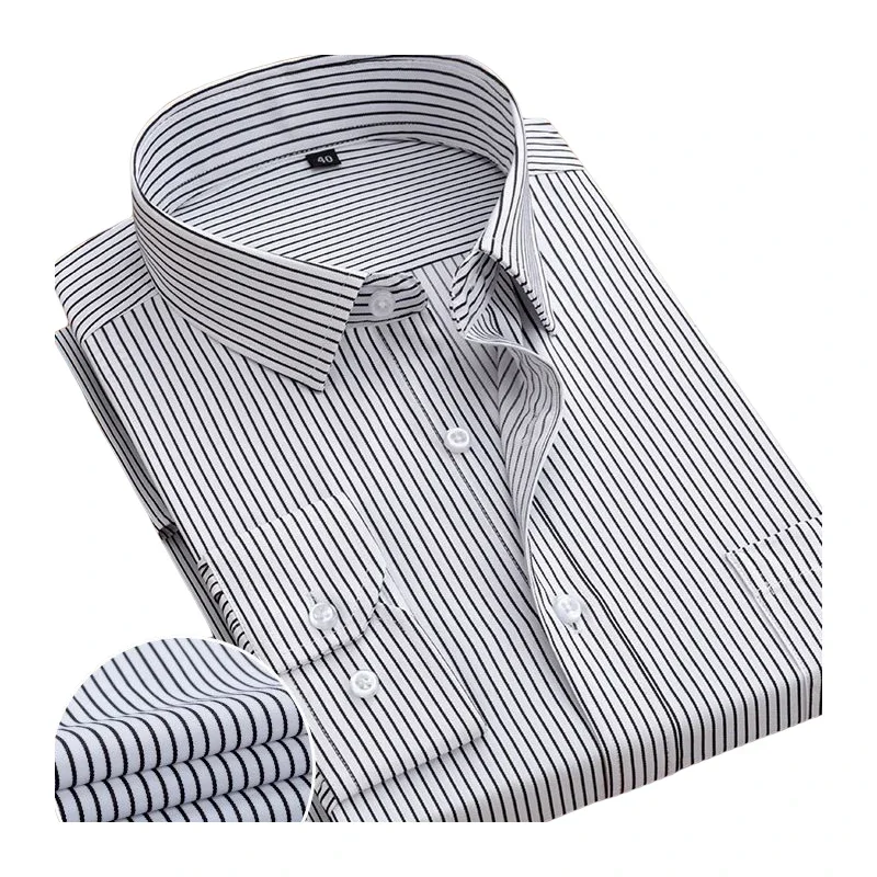 

New Men's Business Striped Shirt, Korean Style Slim Fit Suit Interview Shirt, Long-Sleeved Shirt In Pure White, Plus Size M-6XL