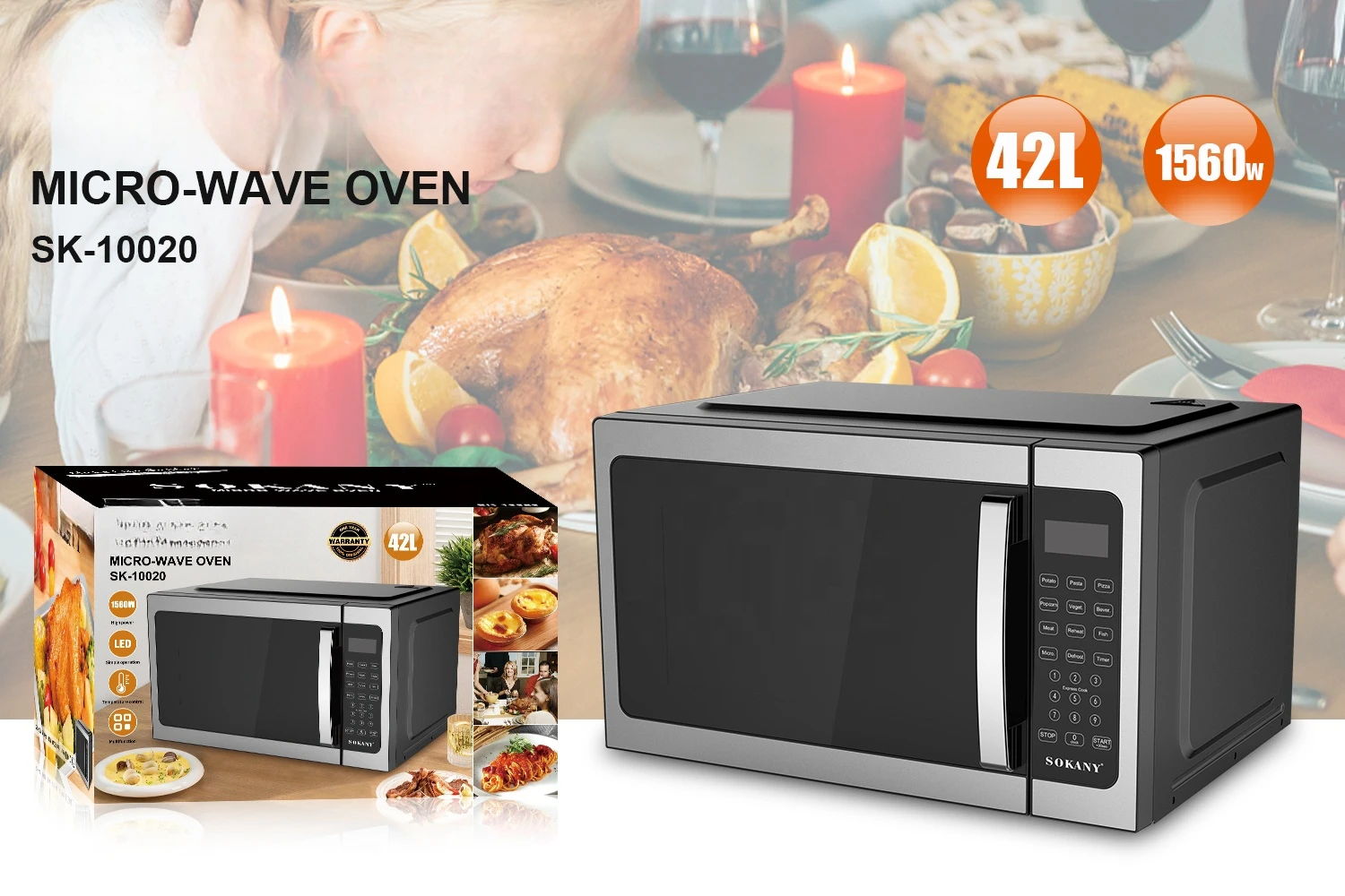 Microwave Oven with Grill 42L White Microwave Oven Household Appliances 59.6x46.8x38.2cm