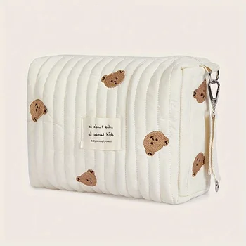 22X16X9CM Baby Carriage Bag Portable Cute Bear Diaper Storage Bag Easy to Clean Zipper Embroidery Bag Multifunctional Mommy Bag
