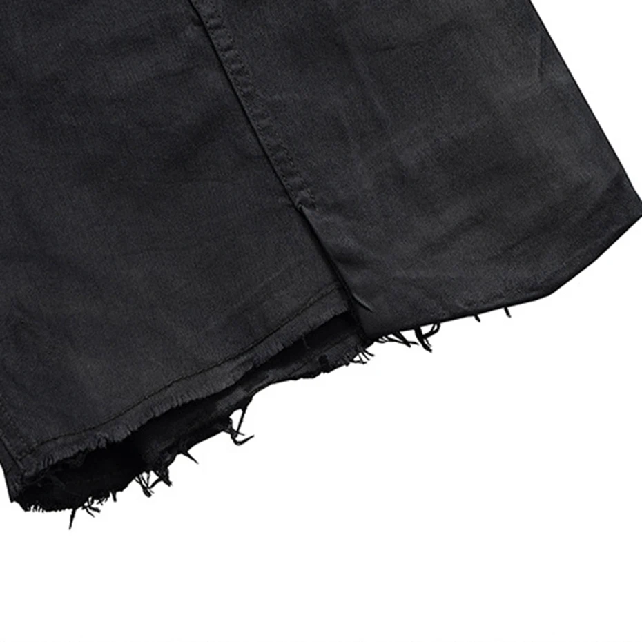 Side Pockets Denim Shorts Men's Summer Loose Casual Jeans Shorts Black Wide Leg for Male