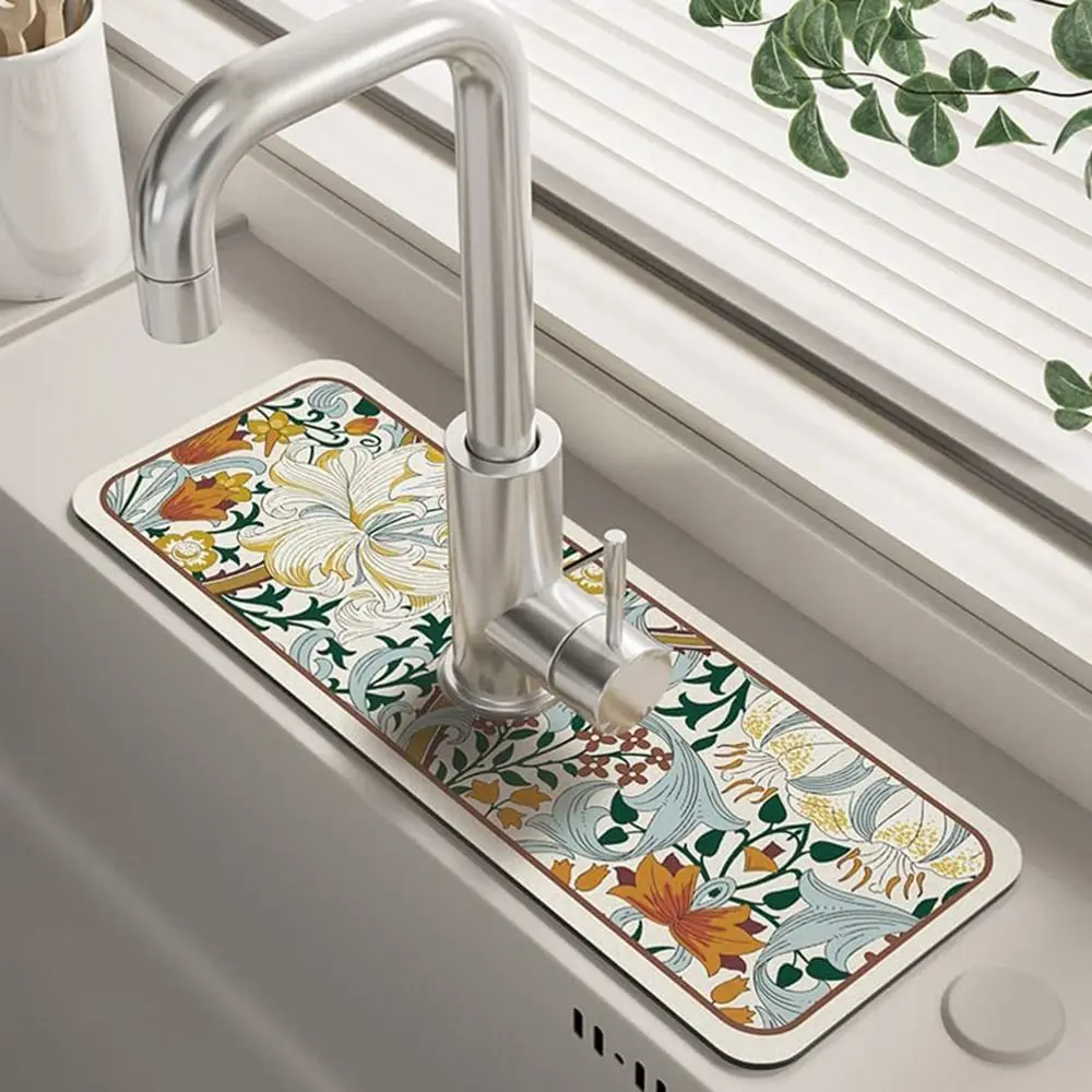 

Durable Splash Guard Fantasy Style Bathroom Non-Slip Drain Pad Faucet Draining Mat Sink Mats Drying Mat