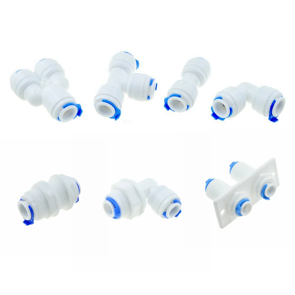 JIUYUE Air Push Quick Fittings 5Pcs Reverse Osmosis 1/4 3/8 Hose Connection Quick Coupling 1/4 3/8 Stem L RO Water Aquarium Plastic Joint Pipe Fitting Air Push Quick Coupling Color : C Size 