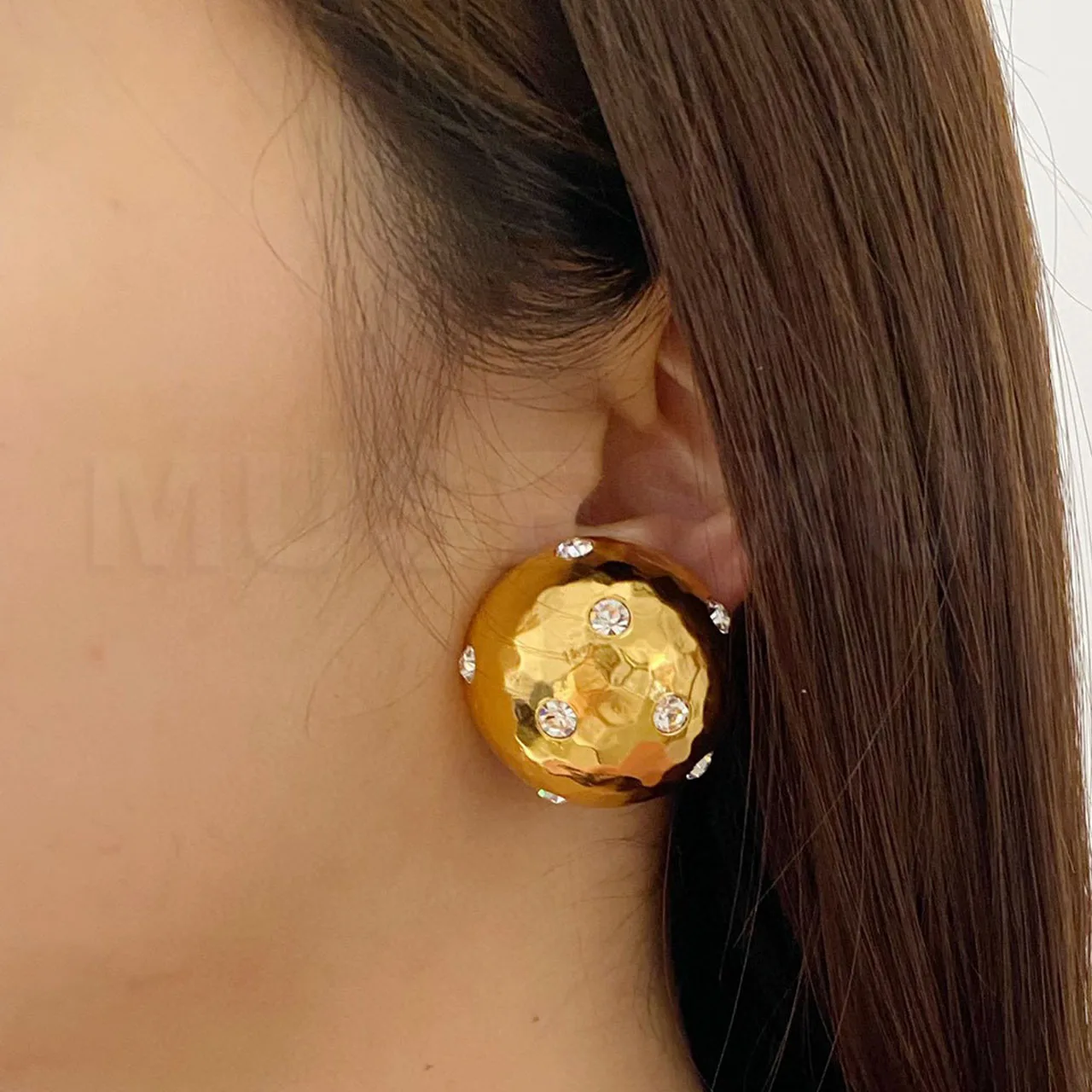 Jewelry & Accessories Retro Style High Quality Inlaid Crystal Irregular Semi-Circular Sphere Ear Clip Earrings For Women's Gifts