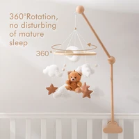 Baby Crib Mobile Rattle Toy Wooden Bed Bell Mobile Hanging Teddy Velvet Bear Doll Toy Newborn Music Box Crib Mobile Bracket Gift 2