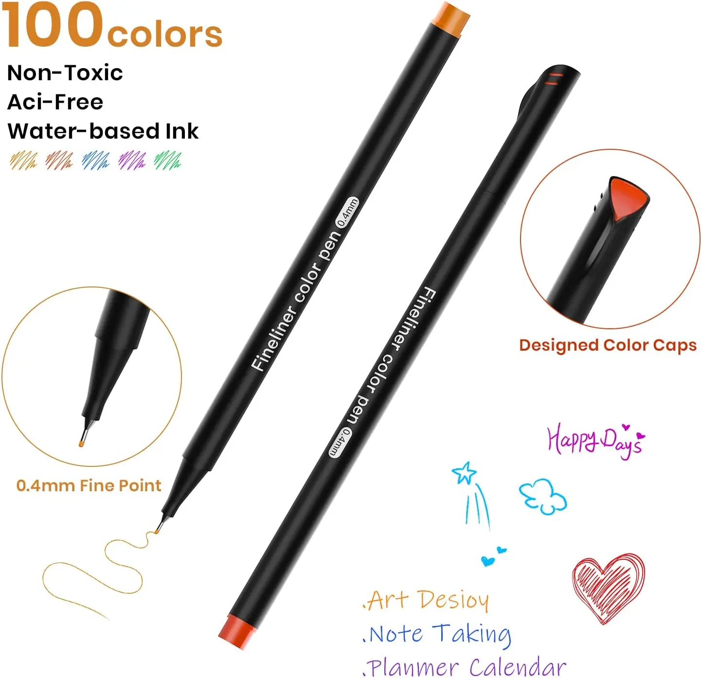 100 Colored Markers Adult Coloring Book, Drawing Markers Pens Universal  Bullet Point Tips 100 Unique Colors 