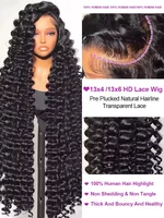 Perruques de cheveux humains brésiliens bouclés ondulés 40 pouces HD Loose Deep Wave 13x6 Lace Front, dentelle transparente HD 13x4 360 pour femmes, densité 250%, pré-plumées avec baby hair, 100% naturelles. 4