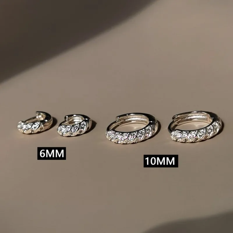 Silver Color Twists Cubic Zirconia Hoop Earrings for Women Simple Trendy Daily Party Jewelry Accessories