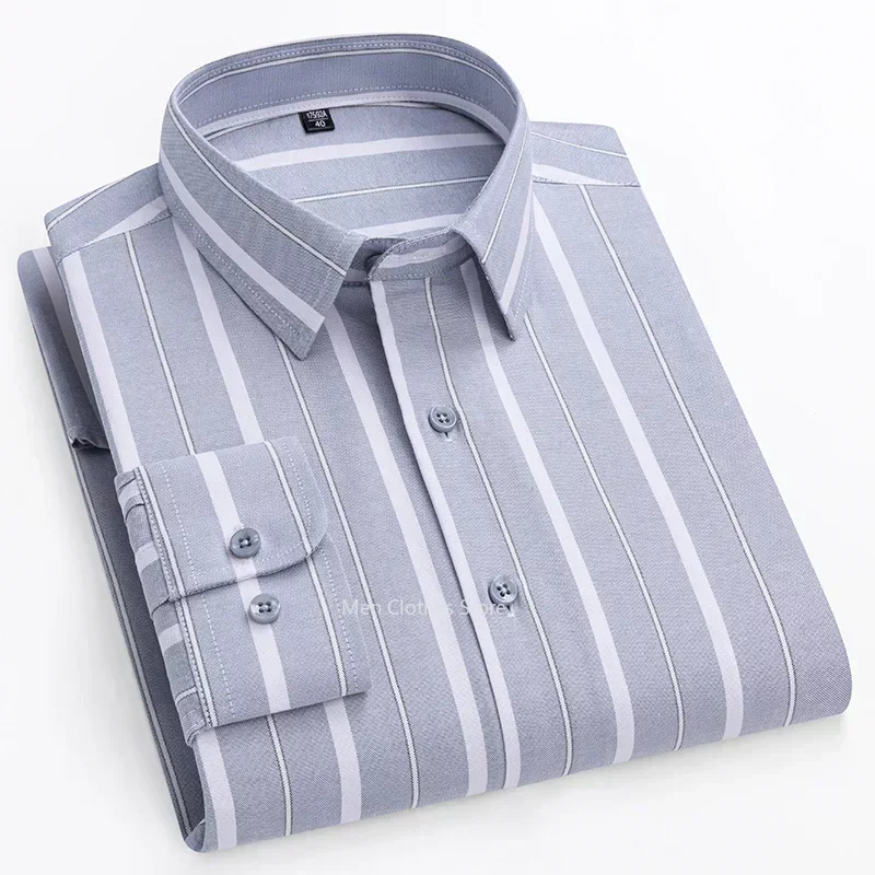 Camicia sociale a maniche lunghe da uomo in puro cotone 100% di nuova qualità per camicia Oxford da uomo camicie Casual da lavoro a righe scozzese S-8XL 6