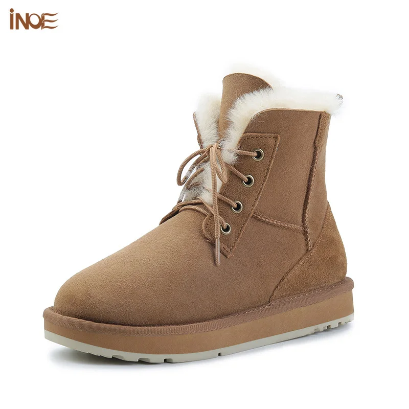 Women Fashion Casual Short Winter Snow Boots Sheepskin Suede Leather Shearling Sheep Fur Wool Lining Warm Shoes Waterproof women snow boots