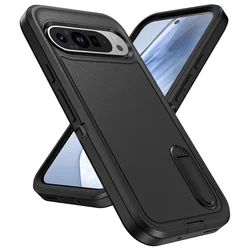 Rugged Shockproof Kickstand Case - Full Body 3-in-1 Anti-Scratch Protection for Google Pixel 9 ProXL (Black black)