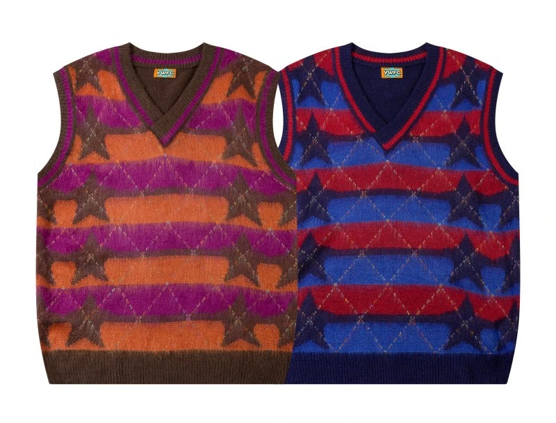 Description Picture 3 of itemVintage Sleeveless Sweater Men Striped Star Print Loose Knitted Pullover Casual Oversized Sweaters Jumpers Spring Autumn Tops