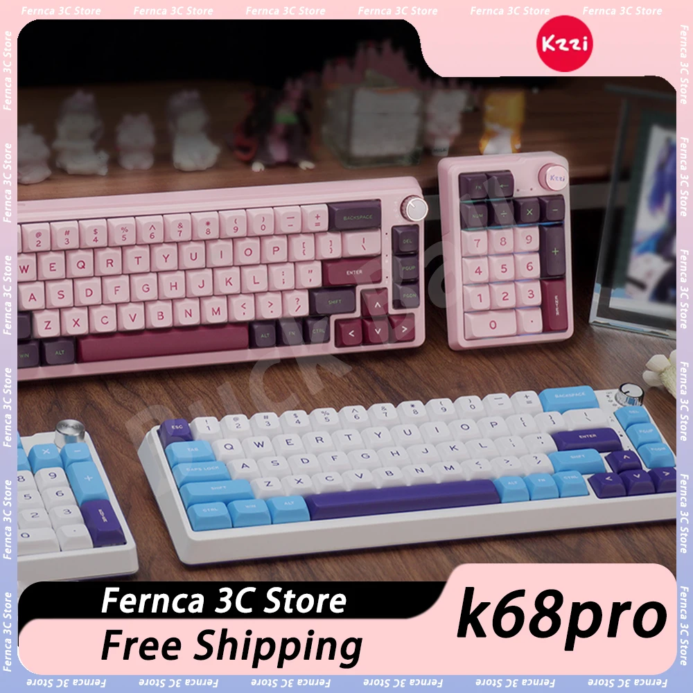 

Kzzi K68pro Mechanical Keyboard Tri Mode Multifunctional Knob Wireless Gaming Keyboard RGB Gasket Hotswap PC Gamer Accessories