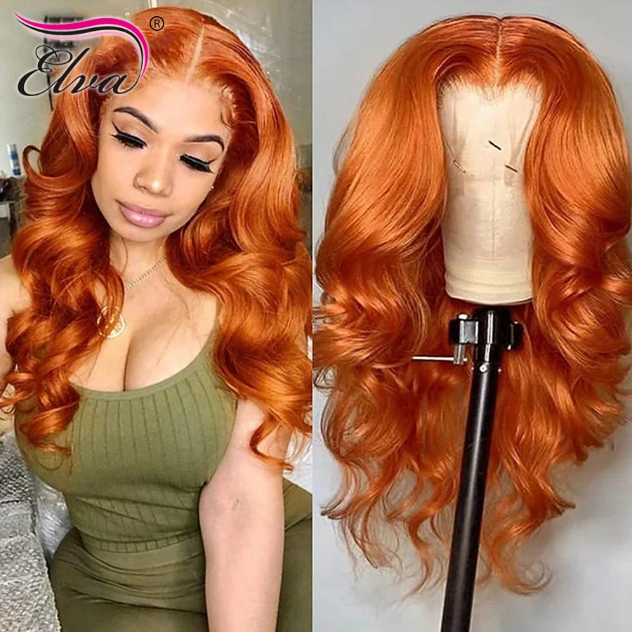 

Парик Orange Ginger 13x6 Hd на сетке спереди без клея, прозрачный цветной парик из человеческих волос, бразильские волнистые парики на сетке спереди для женщин