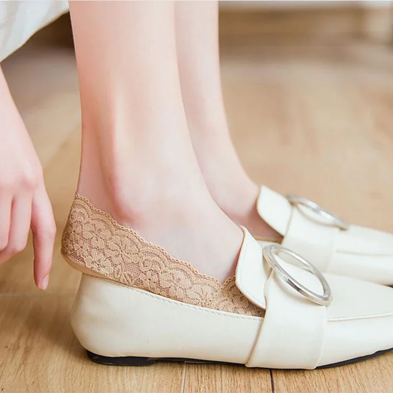 5 Pairs Women Socks Lace Invisible Short No-Show Ankle Foot Summer Cotton Low Cut
