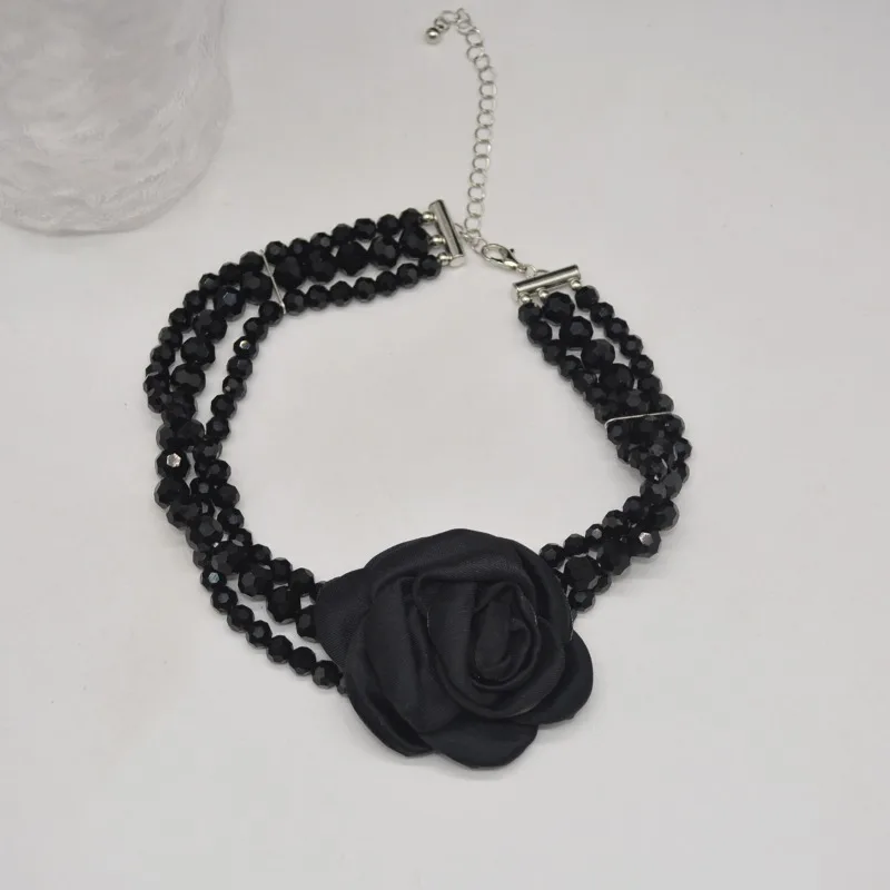 White Velvet Flower Women Necklace Fashion Crystal Multi-layer Luxury Wedding Banquet Clavicle Chain For Ladies Fashion Jewelry