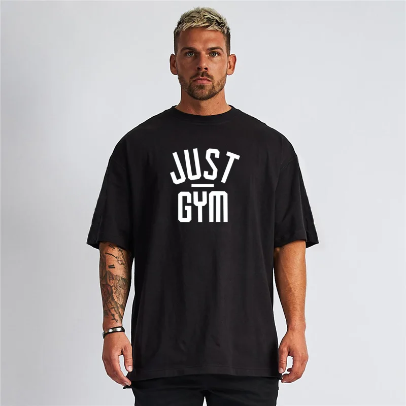 

Oversized Loose Half Sleeve Gym Bodybuilding Sport T-shirt Cotton Breathable Mens Fitness Shirt Fashion Dropped Shoulder Clothes