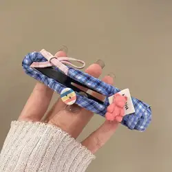 Elegant Plaid Bear Hair Clip for Women - Large Flat Hairpin (Pink)