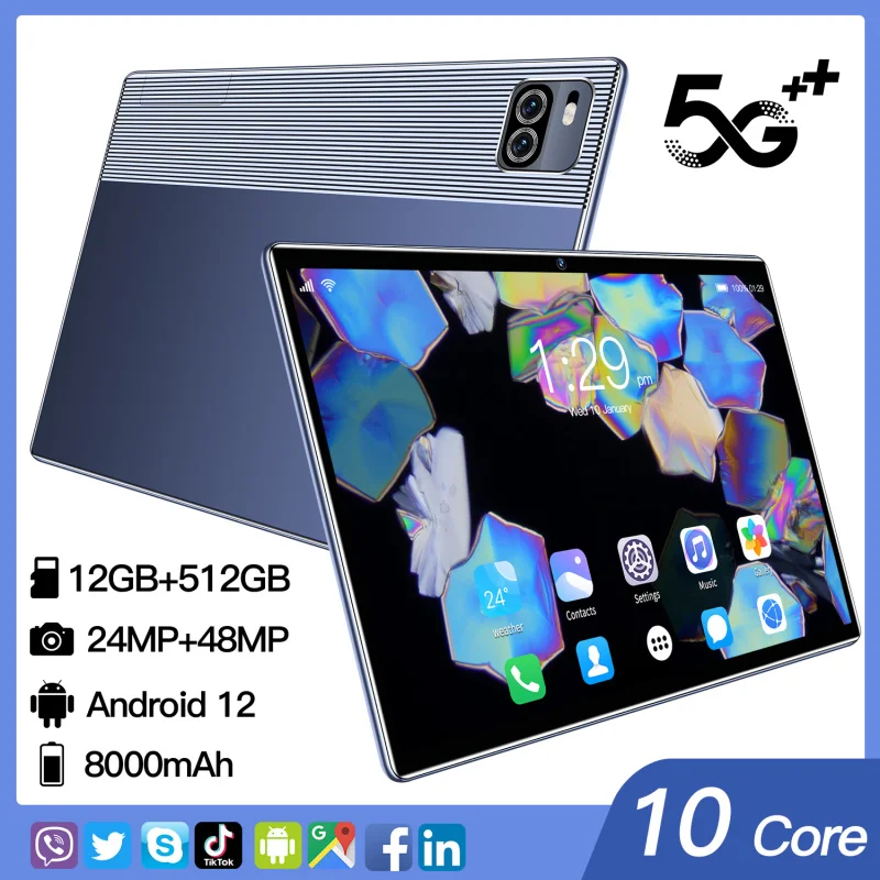 

2024 NEW Original Tablet Android 12 Snapdragon 870 16GB 1T 10.1 Inch 8000mAh 5G Dual SIM Phone Call GPS Bluetooth WiFi WPS Table