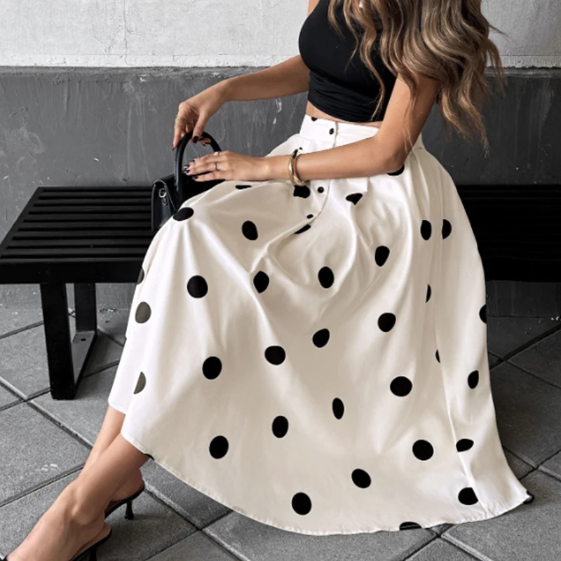 Spring Summer French Fairy Style Retro Designer Elegant Women Aesthetic Skirts All-match Fashion High Waist Polka Dot Skirt