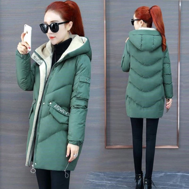 2021 Women Winter Jacket Hooded Warm Coat Plus Size Green Cotton Padded Jacket Female Long Parka Women Wadded Jaqueta Feminina