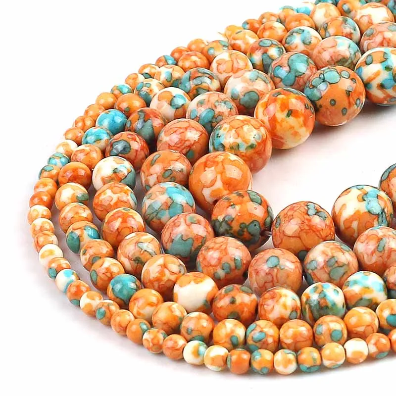 Vibrant Orange and Blue Jasper Round Beads for DIY Jewelry Making - Natural Loose Stones in Various Sizes