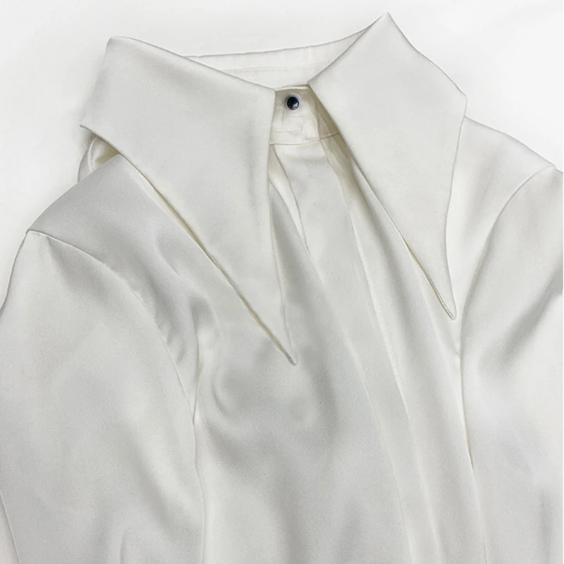 White Satin Long Sleeve Blouse for Women