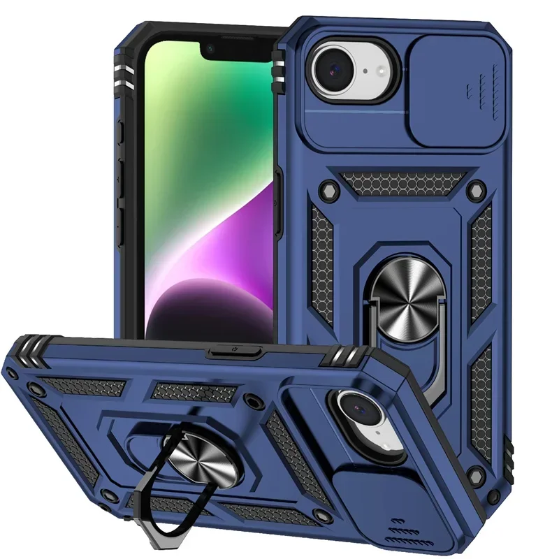 Premium Shockproof Armor Case with Slide Lens Protection and Ring Holder