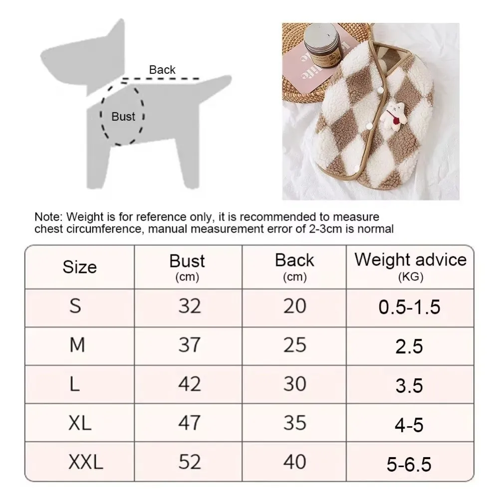 패션 체크 플리스 애완견 옷 코트 재킷 강아지 옷 곰 조끼 강아지 의류 애완동물 의상 귀여운 겨울 요크셔 의상