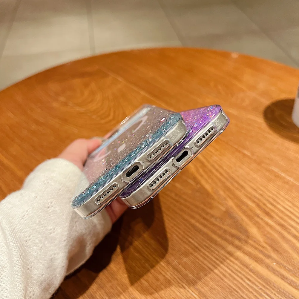 Shiny Glitter Drip Resin Phone Case with Built-in Magnetic Ring