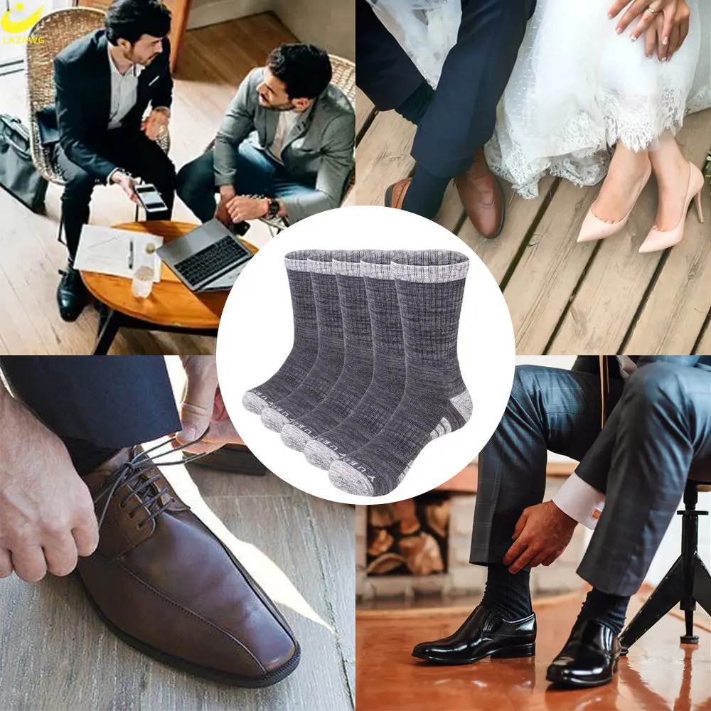 LAZAWG 5Pairs Men's Cotton Running Crew Socks Middle Tube High Quality Casual Breathable Warm Sports Socks for Men Soft Sock