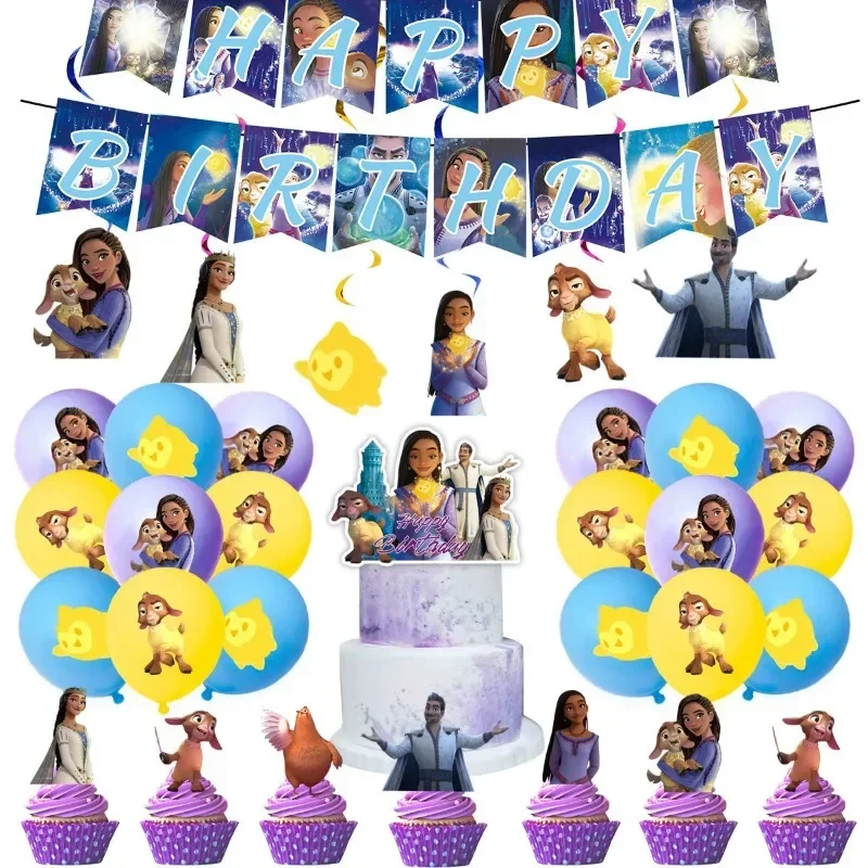 Disney Wish Theme Children's Birthday Party Set Paper Napkins Flag Pulling Table Cloth Straw